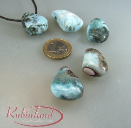 5er Set Larimar Trommelstein Anh�nger gebohrt