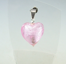 Glas Herz - Anhnger pink an 925 Silber ca. 34 x 20 mm