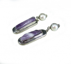 Amethyst mit Perle Ohrhstecker ca. 50 x 10 mm