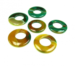 3er Set 35-45 mm gelb-grüner Achat Donut Anhänger