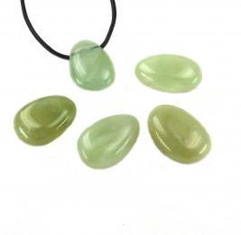 5er Set China Jade ( Serpentin ) - gebohrter Trommelstein Anhnger