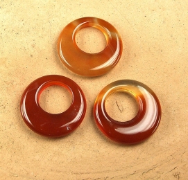 3er Set Rot - Achat Donut Anhnger 30 mm mit groem Loch ca. 15 mm