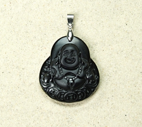 Obsidian Buddha Anhnger an se ca. 50 x 35 mm