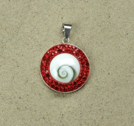 Operculum Anhnger rot mit Zirkonia in 925 Silber ca. 40 x 28 mm