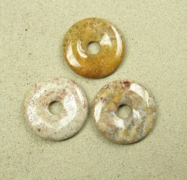 3er Set versteinerte Koralle Donut Anhnger ca. 40 mm