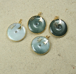 3er Set Jade Donut Anhnger gefasst - vergoldet - ca. 37 x 30 mm