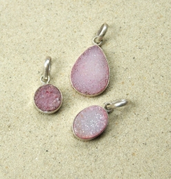 3er Set Druzy - Anhnger pink (behandelt) in 925 Silber ca. 20 bis 30 mm