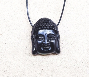Buddha Kopf Anhnger aus Obsidian ca. 40 x 30 mm / 2mm Bohrung