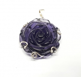 Blumen Anhnger aus Glas Amethystfarben in 925 Silber ca. 35 x 24 mm