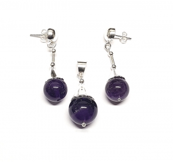 Amethyst- Set Kugel verziert / Ohrstecker & Anhngeran925 Silber