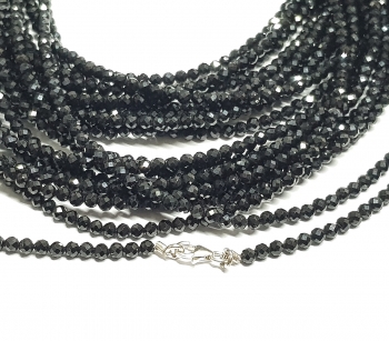 schwarzer Spinell Halskette Kugelfacettiert ca. 3 mm/ ca. 45 cm mit 925er Silberkarabiner
