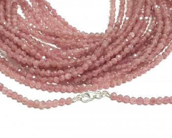 Turmalin pink Halskette Kugel facettiert ca. 3 mm/ ca. 45 cm mit 925 Silberkarabiner