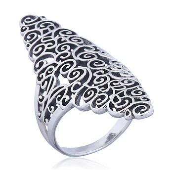 filigraner Fingerring aus 925 Silber lange Form ca. 40 x 20 mm