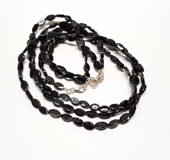 schwarzer Spinell Halskette oval facettiert fac. ca. 4-6 mm / 45 cm mit Silberkarabiner