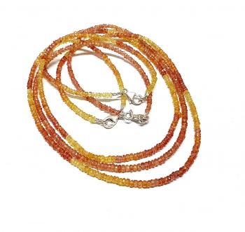 Saphir gelb-orange Halskette Button facettiert A-Qualitt ca. 2,5 - 3 mm / ca. 45 cm mit 925 Silberkarabiner