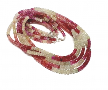 Saphir pink Halskette Button facettiert ca. 4 - 5 mm / ca. 45 cm mit 925 Silberkarabiner