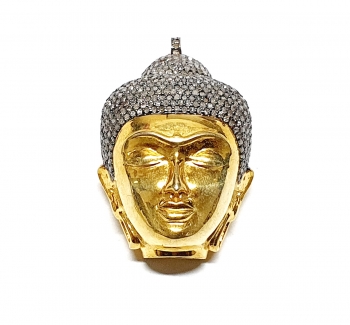 Buddha Anhnger gro aus 925 Silber vergoldet mit 3,9 ct. Diamanten besetzt ca. 45x26 mm