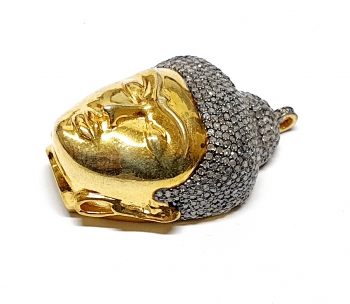 Buddha Anhnger gro aus 925 Silber vergoldet mit 3,9 ct. Diamanten besetzt ca. 45x26 mm