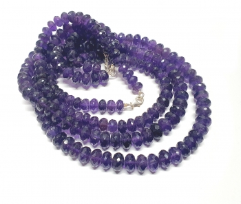 Amethyst Halskette Button facettiert ca. 9-10 mm/ ca. 45 cm mit Silberkarabiner