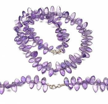 Amethyst Halskette Navette facettiert ca. 6-9 mm / ca. 44 cm mit 925 Silberkarabiner