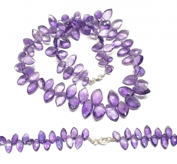 Amethyst Halskette Navette facettiert ca. 7-12 mm / ca. 44 cm mit 925 Silberkarabiner