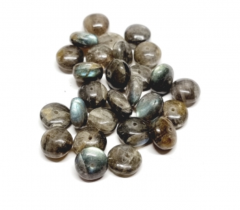27 Labradorit Perlen Button 1,2 mm gebohrt ca.11-12 mm