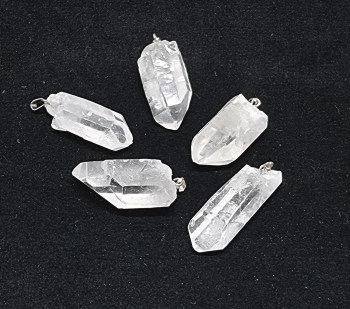 5er Set Bergkristall Anhänger an silberf. Stiftöse aus Brasilien / Naturkristalle
