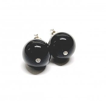 3er Set Onyx Ohrstecker 10 mm mit Zirkonia an 925 Silber