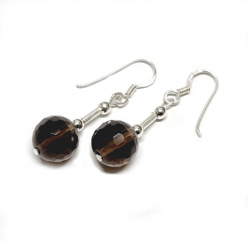 RauchquarzOhrhnger facettiertan 925 Silberca. 36x10 mm