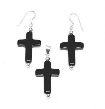 Onyx Set Kreuz mit Ohrhnger und Anhngeran925 Silber