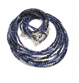 Saphir blau Halskette Kugel facettiert ca. 3 mm / ca. 45 cm mit 925 Silberkarabiner
