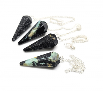 3er Set Pendel Chrysokoll B Hexagonal facettiert ca. 35-40 mm an Kette ca. 21 cm