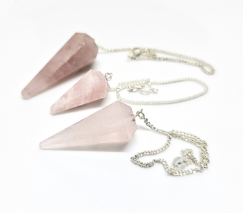 3er Set Pendel Rosenquarz Hexagonal facettiert ca. 35-40 mm an Kette ca. 21 cm