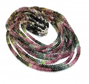 Turmalin multicolor Halskette Button ca. 4-4.5 mm / 45 cm mit Silberkarabiner