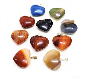 10er Set Herz - Anhnger Achat (teilw. behandelt) ca. 28x24 mm mit Stiftse