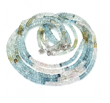 Aquamarin / Morganit / Beryll Halskette Button facettiert A Qualitt ca. 4-5 mm / ca. 45 cm mit 925 Silberkarabiner