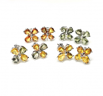 Saphir Ohrsteckerpaar mit 4 Steinen facettiert ca. 10x10 mm in 925 Silber rhodiniert