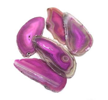 5 x Achatscheiben in pink ca. 8-11 cm mit Bohrung - Einzelset