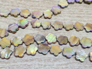 Perlmutt goldfarben Kettenstrang Blume ca. 14 mm / ca. 40 cm