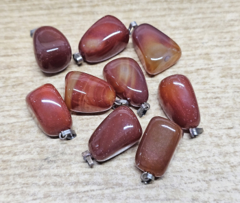 9er Set Trommelstein Anh�nger mit �se B-Qual. (�se teils angelaufen) ca. 20 -30 mm - Einzelset