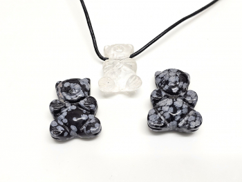 3er Set Anh�nger B�r gebohrt - verschiedene Steinsorten ca. 30x20 mm / 3 mm Bohrung - Einzelset