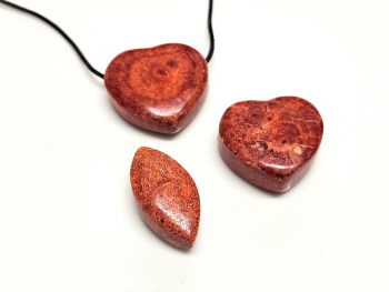 3er Set Anh�nger Herz / Navette gebohrt - Koralle behandelt� / 3-4 mm Bohrung - Einzelset