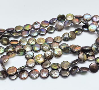 Zuchtperlen Regenbogen Kettenstrang Scheibe A/B Qual. ca. 11 mm / ca. 42 cm