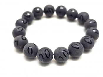 Achat schwarz Kugelarmband�graviert ca. 12 mm�/ ca. 19 cm