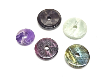 5er Set Donut gemischt - Rubin Aquamarin Amethyst Granat Labradorit - 23-33 mm