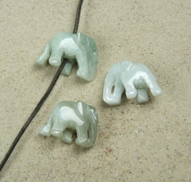 3er Set Elefant Anhnger aus Jade ca. 20x30 mm mit senkrechter 2,5 mm Bohrung