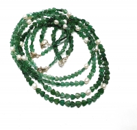 Aventurin grün Halskette Dreieck gerundet mit Zuchtperle ca. 4-7 mm / ca. 45 cm mit Silberkarabiner