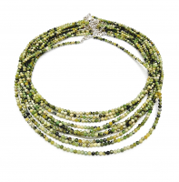 Opal grün-gelb Halskette Kugel facettiert ca. 3 mm / ca. 45 cm mit Silberkarabiner