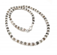 Labradorit / weißer Labradorit Halskette Button facettiert ca. 4-5 mm / ca. 45 cm mit 925 Silberkarabiner