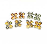 Saphir Ohrsteckerpaar mit 4 Steinen facettiert ca. 10x10 mm in 925 Silber rhodiniert